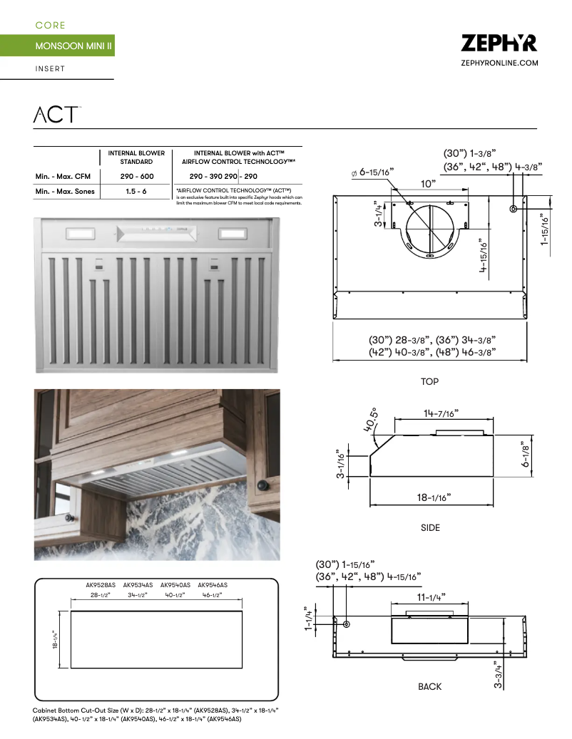 Page 1 de la notice Fiche technique Zephyr Monsoon Mini II AK9546AS