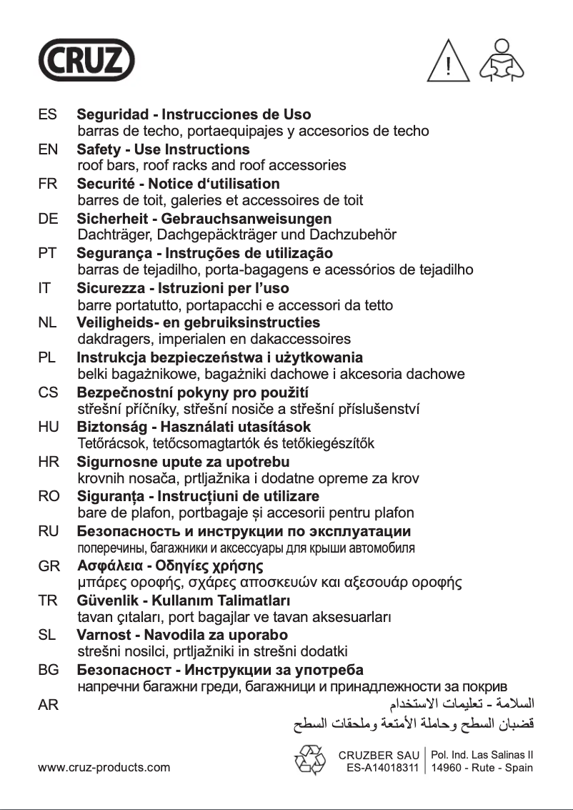 Page n°1 - Instructions de sécurité Cruz 941-031