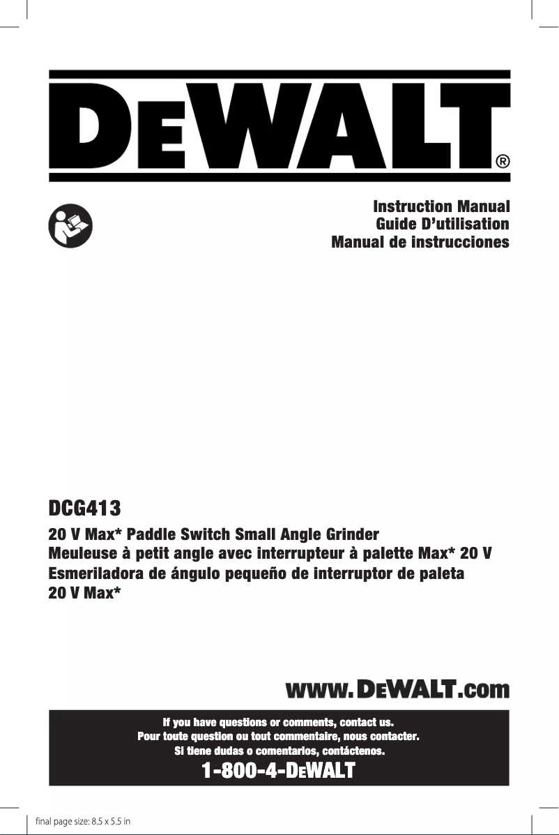 Page 1 de la notice Manuel utilisateur DeWalt DCG413R2