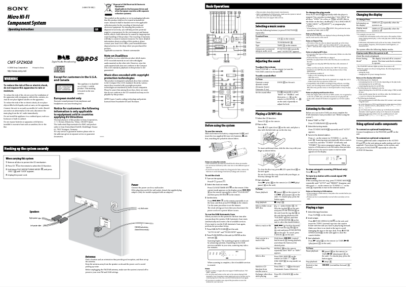 Page n°1 - Manuel utilisateur Sony CMT-SPZ90DB