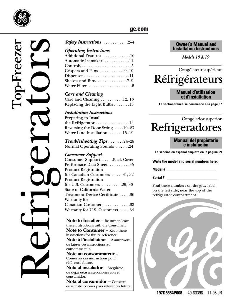 Page 1 de la notice Manuel utilisateur GE STS18ZCPWW