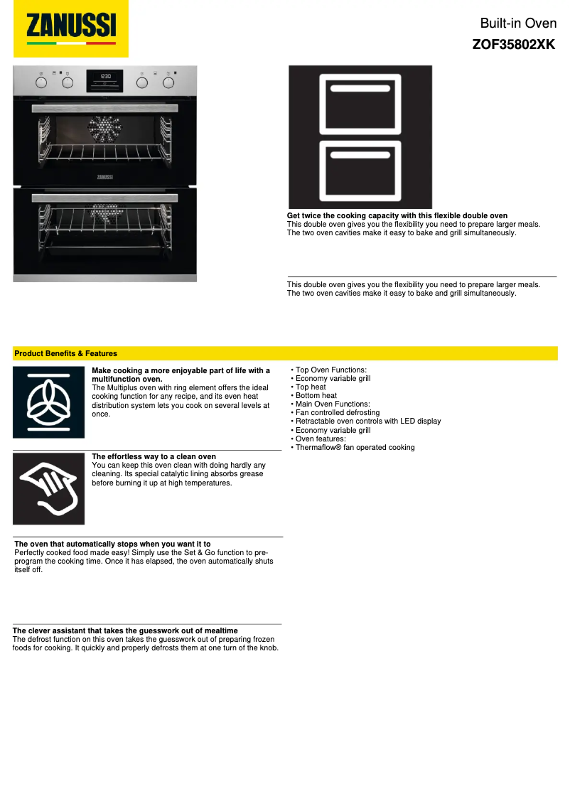 Page n°1 - Fiche technique Zanussi ZOF35802XK
