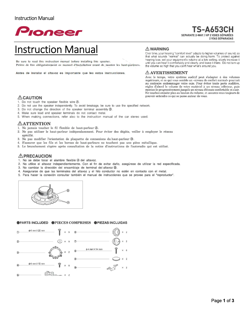 Page n°1 - Manuel utilisateur Pioneer TS-A653CH