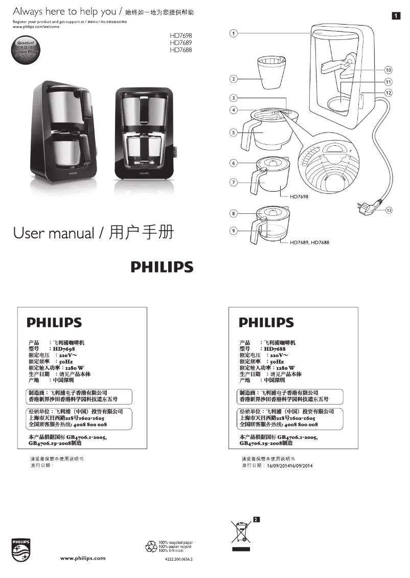 Page 1 de la notice Manuel utilisateur Philips Avance HD7688