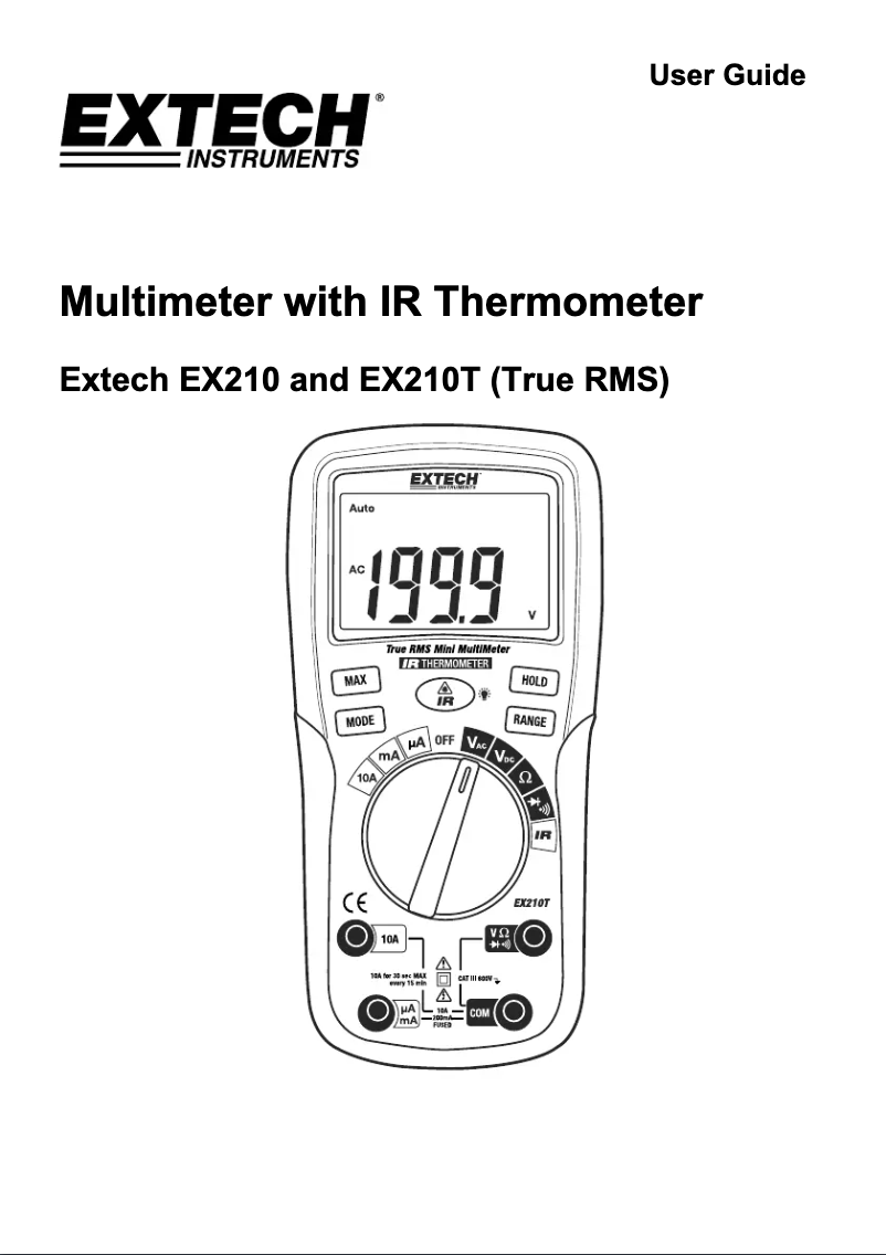 Page 1 de la notice Manuel utilisateur Extech EX210