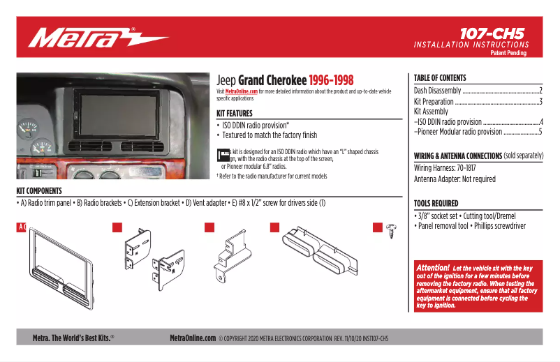 Page 1 de la notice Manuel utilisateur Metra 107-CH5
