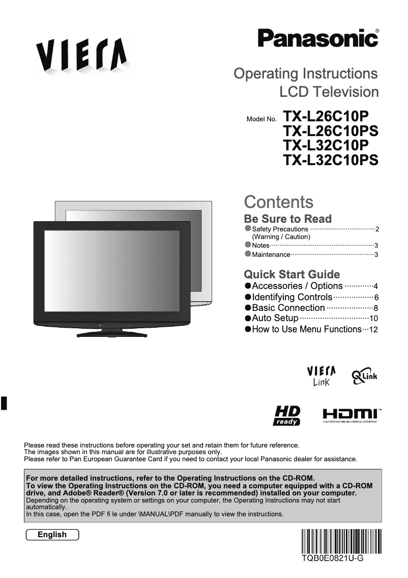 Page 1 de la notice Manuel utilisateur Panasonic Viera TX-L26C10P