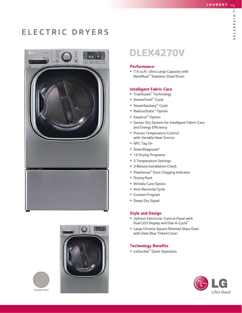 Page 1 de la notice Fiche technique LG DLEX4270V