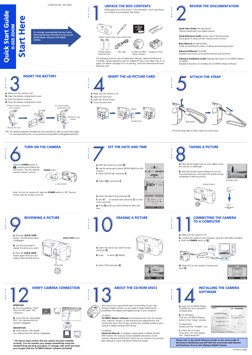 Page 1 de la notice Guide de démarrage rapide Olympus Camedia D-520 Zoom