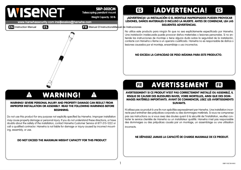 Page n°1 - Manuel utilisateur Hanwha SBP-302CM