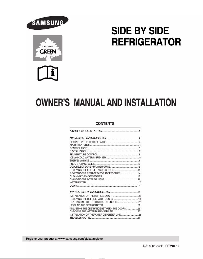 Page 1 de la notice Manuel utilisateur Samsung RS29DWWT