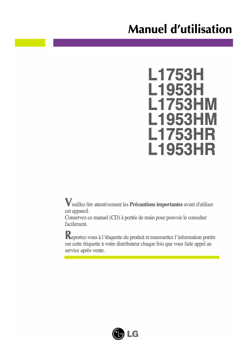 Image de la première page du manuel de l'appareil L1953HM-SS