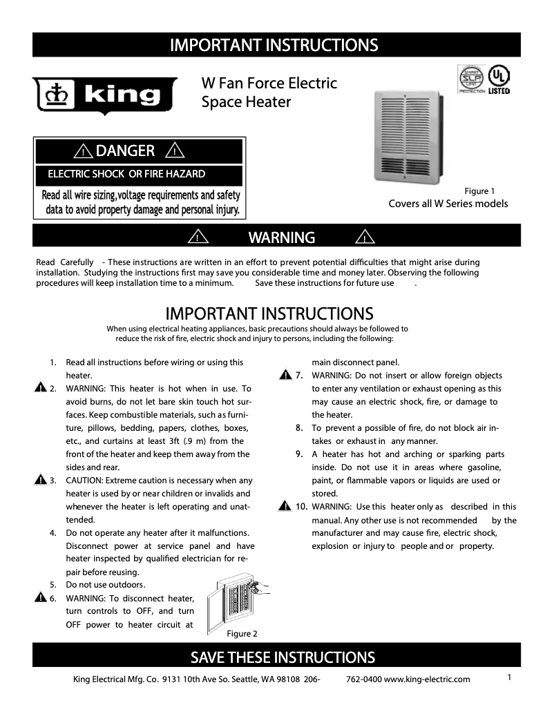 Page 1 de la notice Manuel utilisateur King W1215-T-W