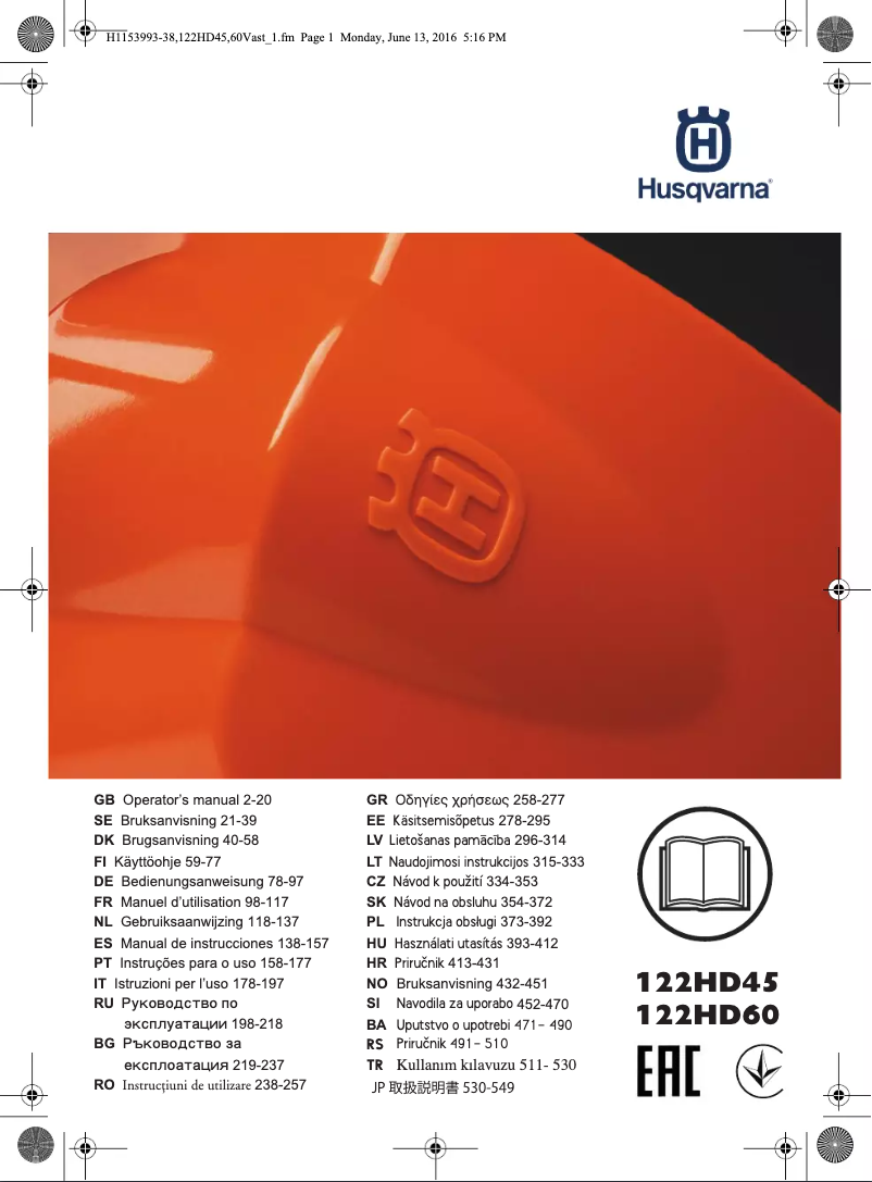 Page n°1 - Manuel utilisateur Husqvarna 122HD60