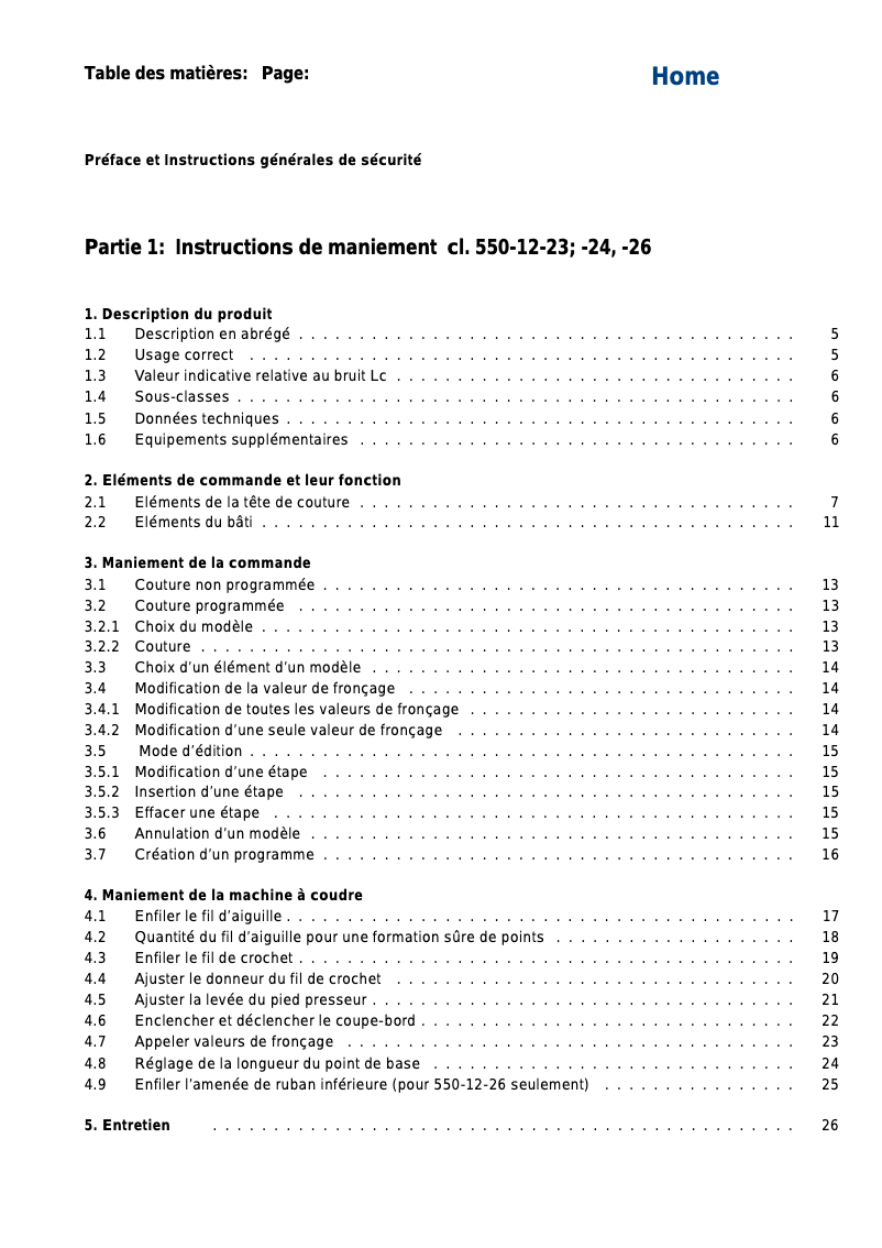 Page 1 de la notice Manuel utilisateur Dürkopp Adler 550-12-26