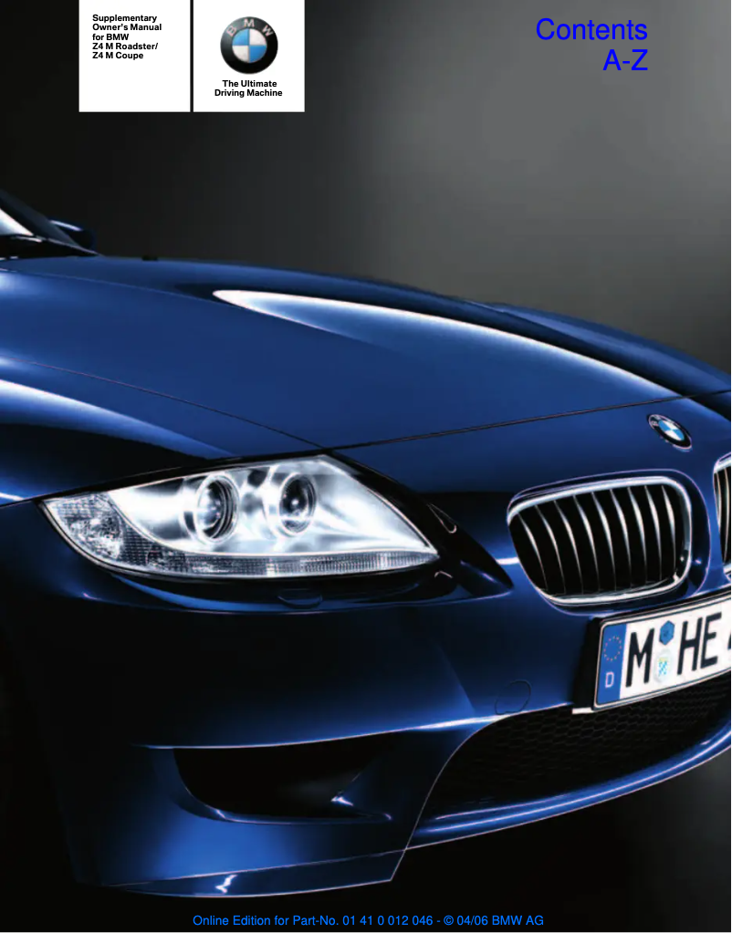 Image de la première page du manuel de l'appareil Z4 M Coupe (2006)