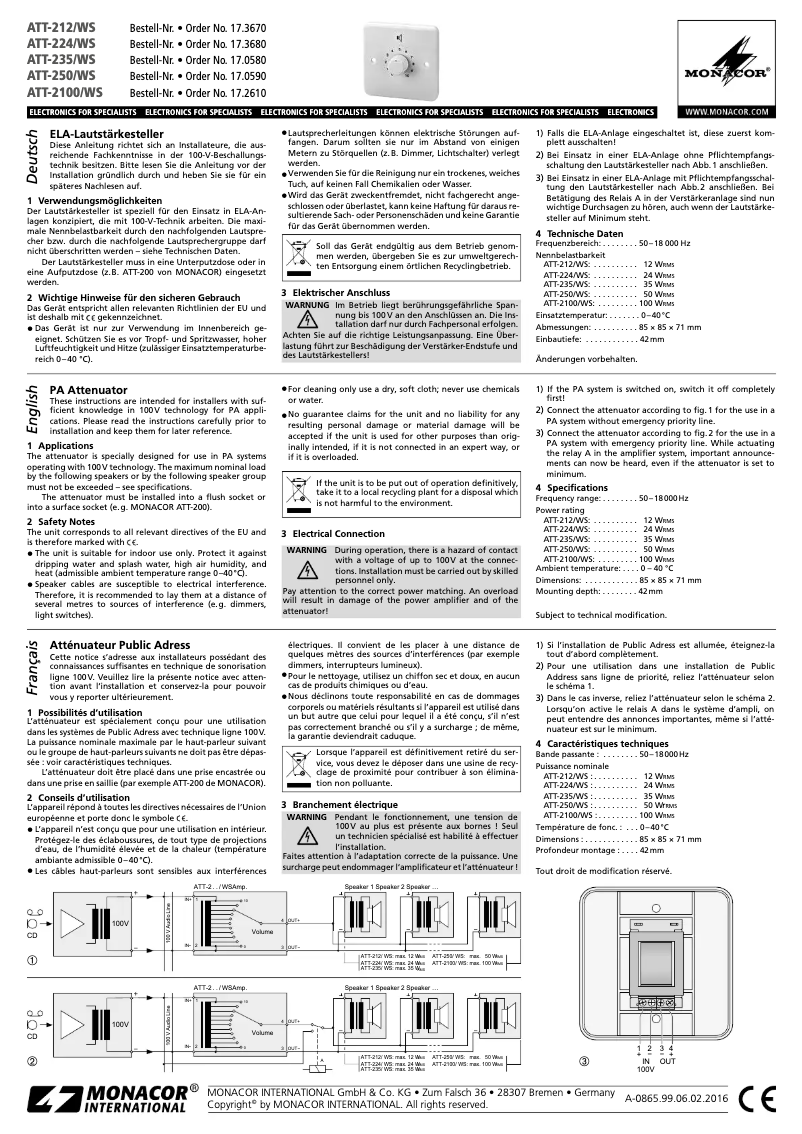 Página 1 del manual Manual de usuario Monacor SPE-140/WS