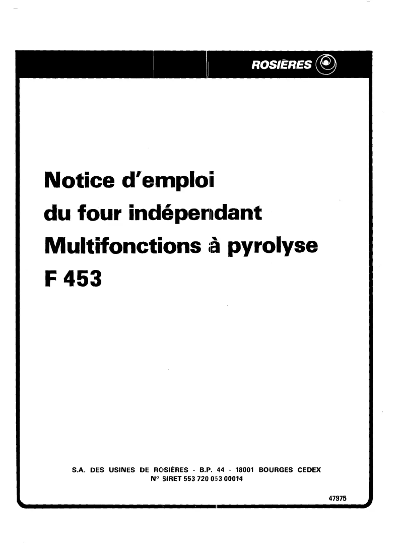 Image de la première page du manuel de l'appareil F 453
