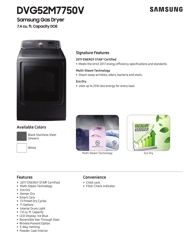 Page n°1 - Fiche technique Samsung DVG52M7750