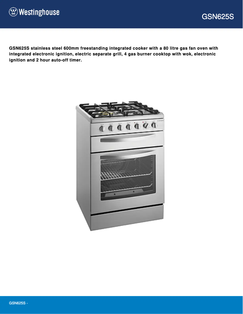 Page n°1 - Manuel utilisateur Westinghouse GSN625S