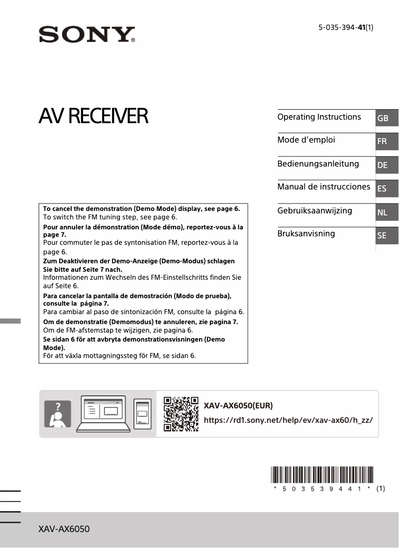 Imagen de la primera página del manual del dispositivo XAV-AX6050