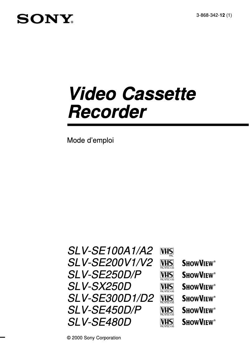 Page 1 de la notice Manuel utilisateur Sony SLV-SE200V2