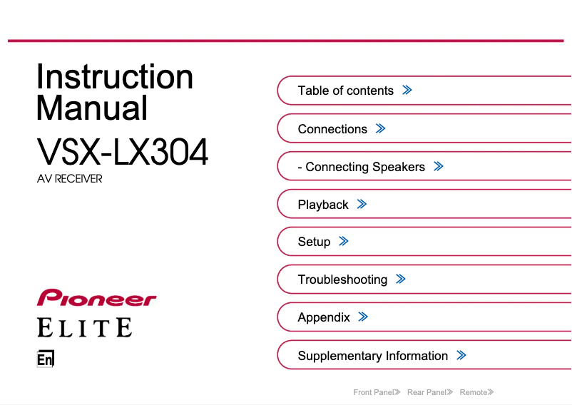 Page n°1 - Manuel utilisateur Pioneer Elite VSX-LX304