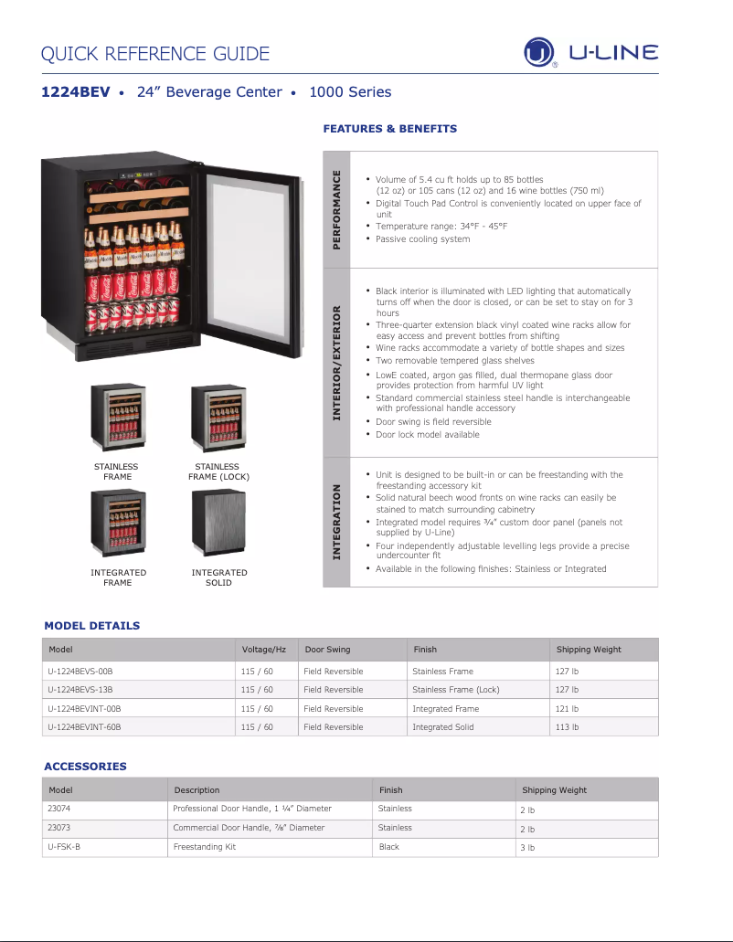 Page n°1 - Fiche technique U-Line U-1224BEVS-00B