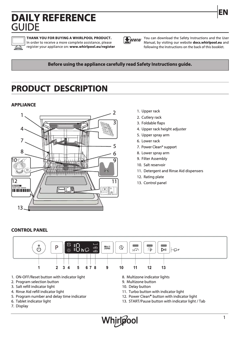 Page 1 de la notice Mode d'emploi Whirlpool AKZ9S 8220 IX