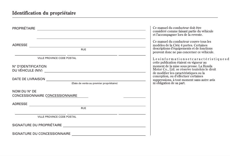 Page 1 de la notice Manuel utilisateur Honda Civic (2008)