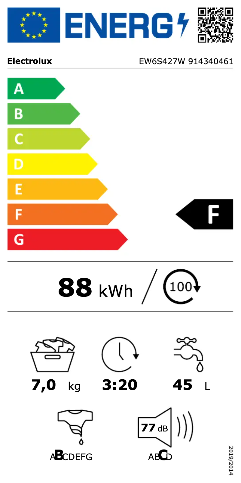 Page n°1 - Label énergétique Electrolux EW6S427W