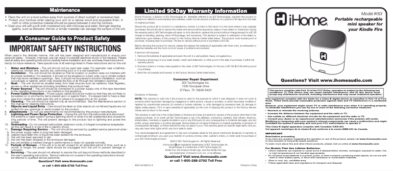 Page 1 de la notice Manuel utilisateur iHome iK63