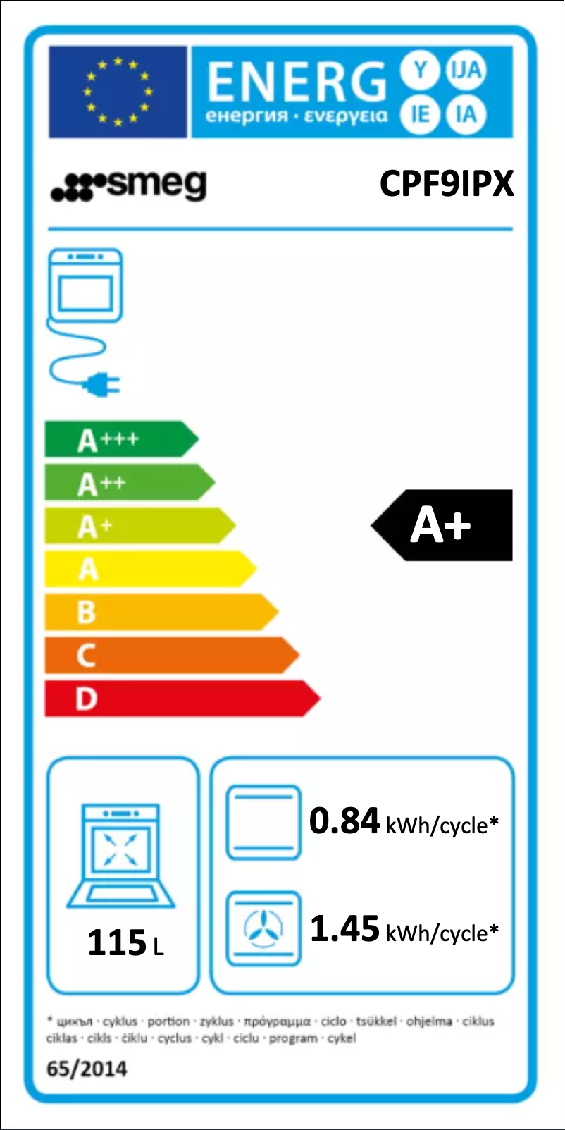 Page 1 de la notice Label énergétique Smeg CPF9IPX