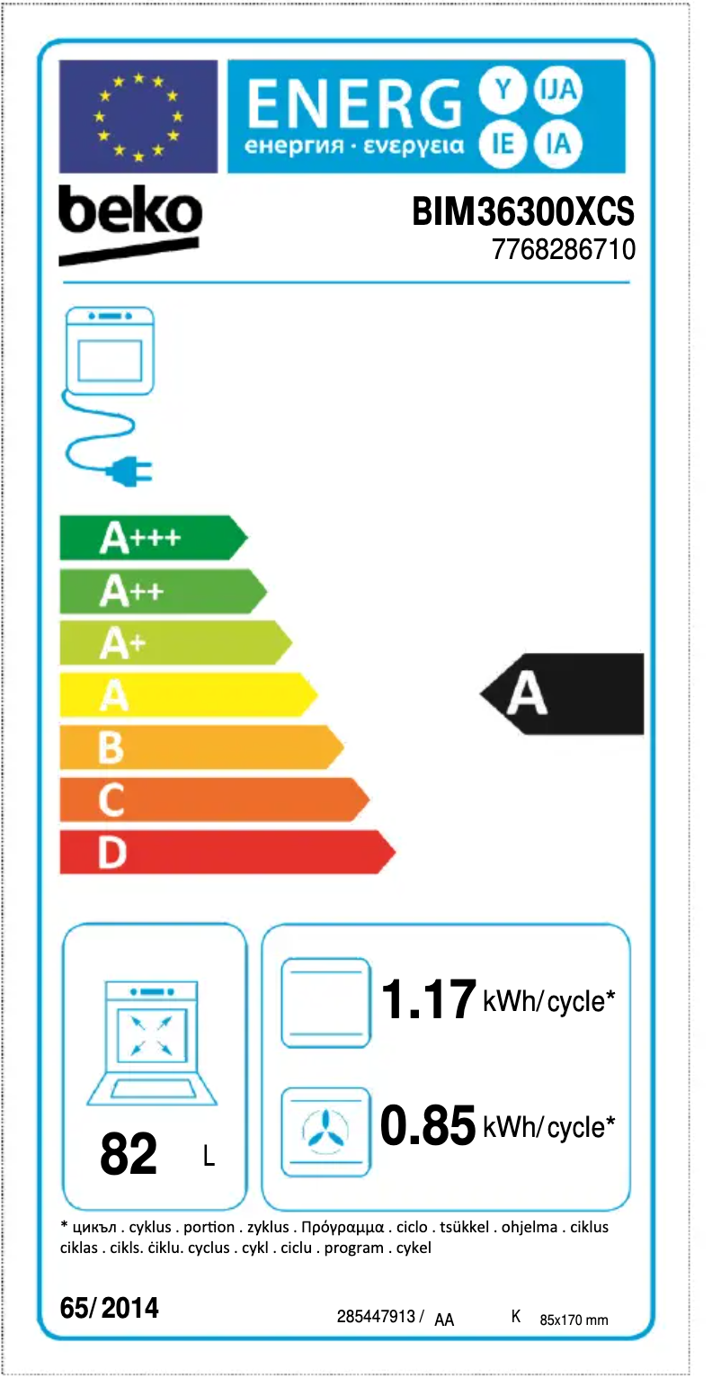 Page n°1 - Label énergétique Beko BIM 36300 XCS