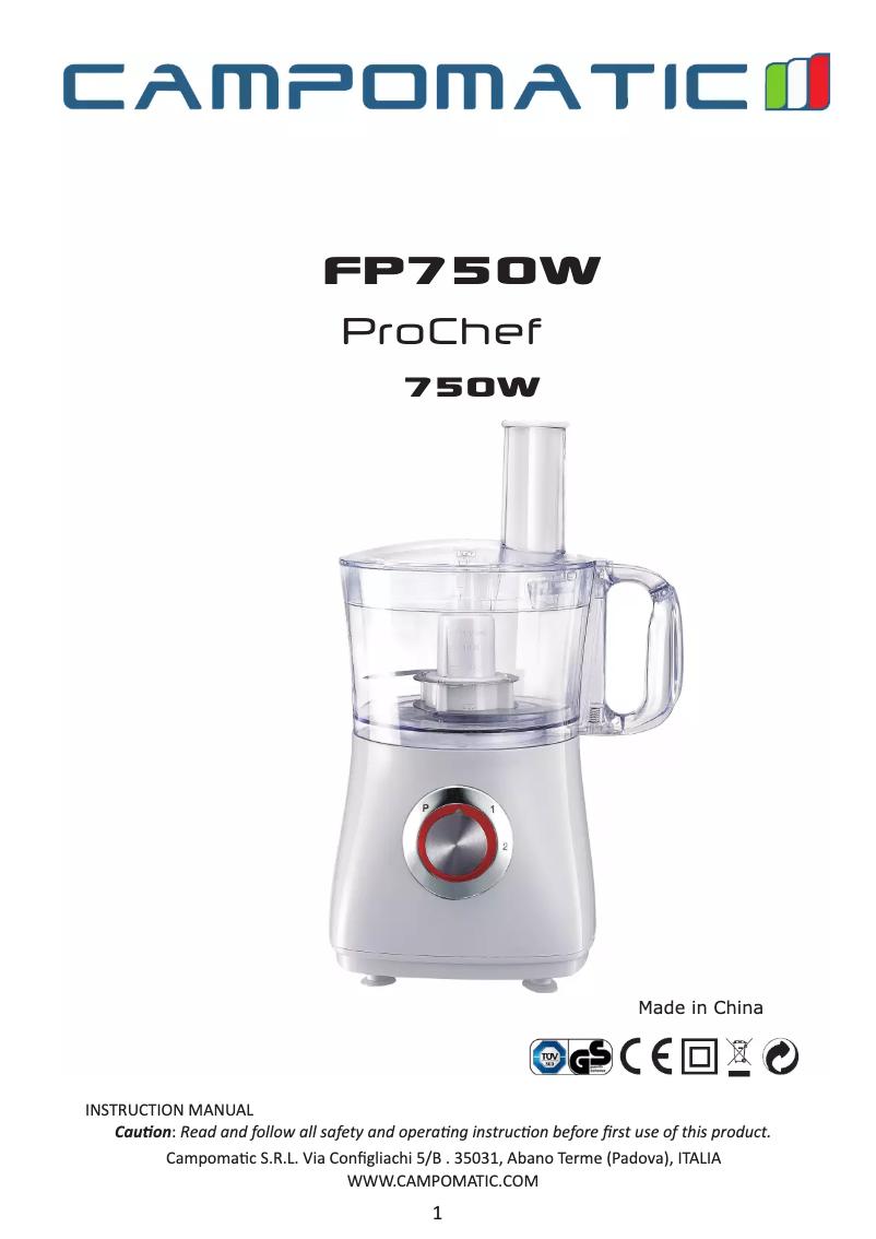 Page n°1 - Manuel utilisateur Campomatic FP750W