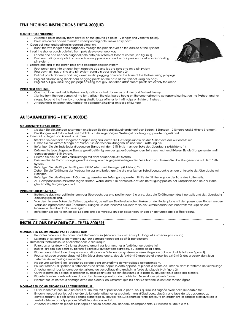 Page 1 de la notice Manuel utilisateur Vango Theta 300