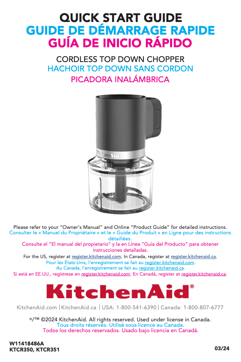 Page 1 de la notice Manuel utilisateur KitchenAid KTCR350