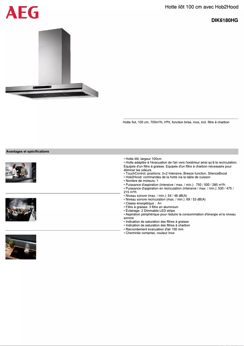 Página 1 del manual Ficha técnica AEG DIK6180HG