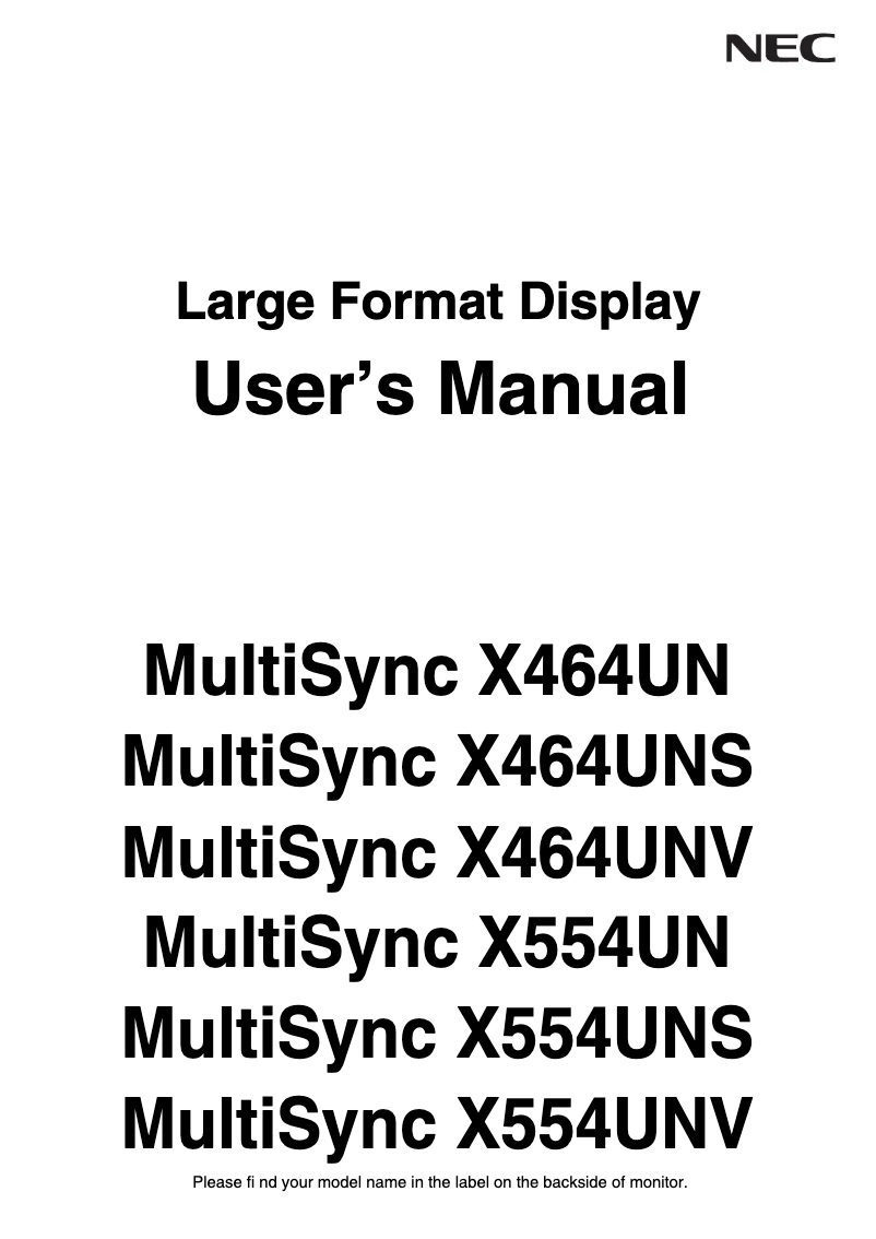 Página 1 del manual Manual de instrucciones NEC MultiSync X464UNS