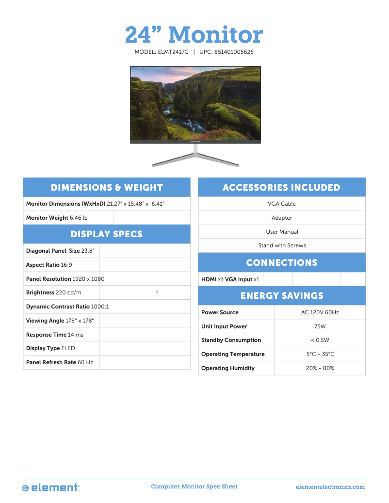 Page n°1 - Manuel utilisateur Element ELMT2417C