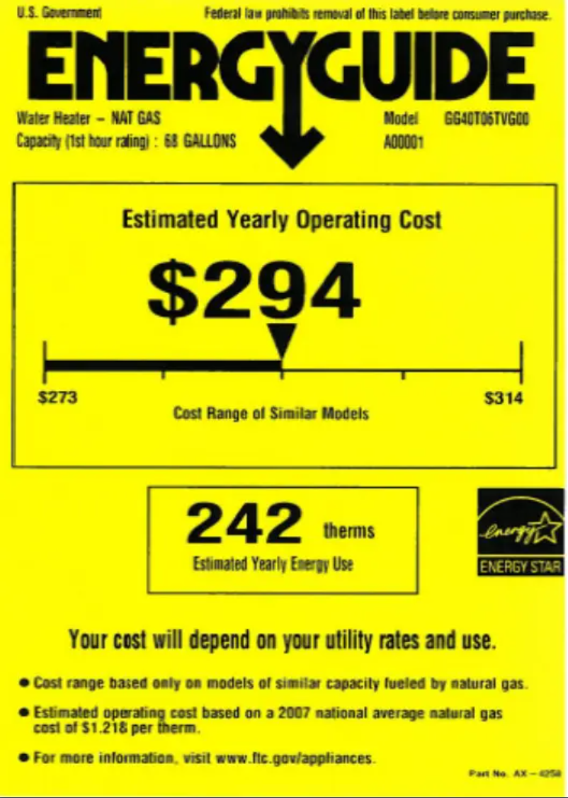 Page n°1 - Label énergétique GE GG40T06TVG00
