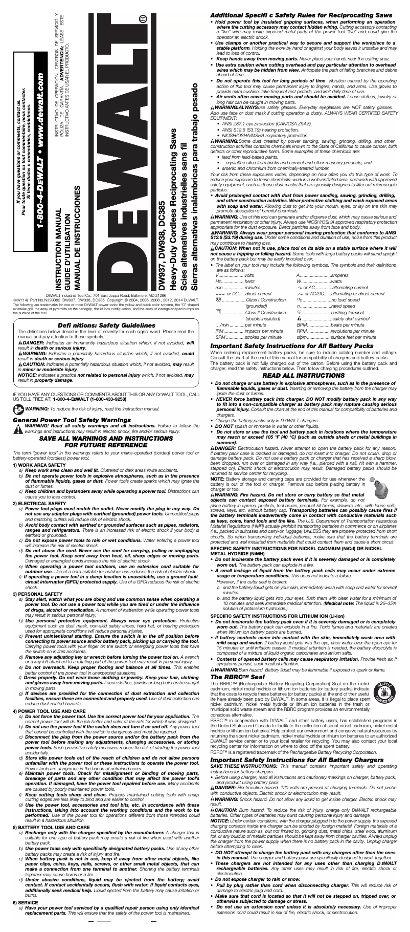 Page 1 de la notice Manuel utilisateur DeWalt DC385B