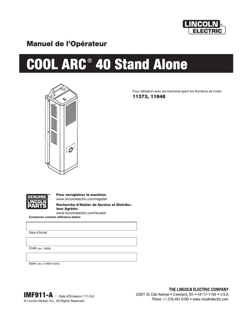Page 1 de la notice Manuel utilisateur Lincoln Electric Cool Arc 40