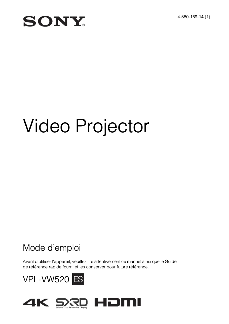 Image de la première page du manuel de l'appareil VPL-VW520