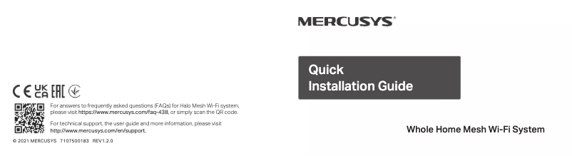 Page 1 de la notice Guide de démarrage rapide Mercusys Halo H80X