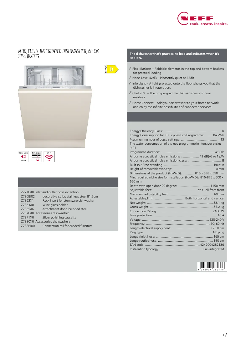 Page n°1 - Fiche technique Neff S153HKX03G