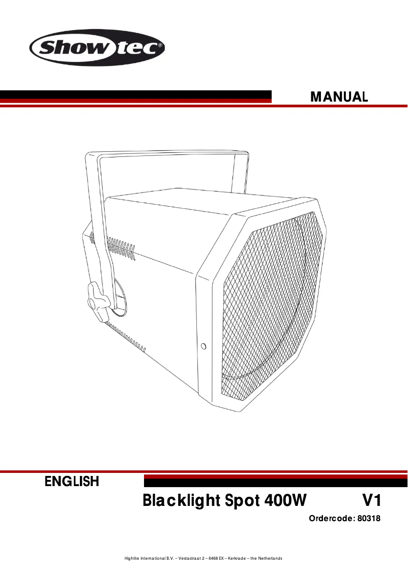 Image de la première page du manuel de l'appareil Blacklight Spot 400W