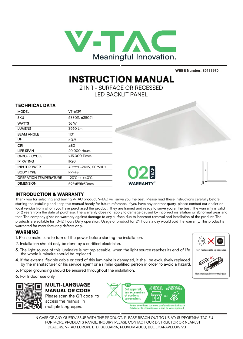 Image de la première page du manuel de l'appareil VT-6139