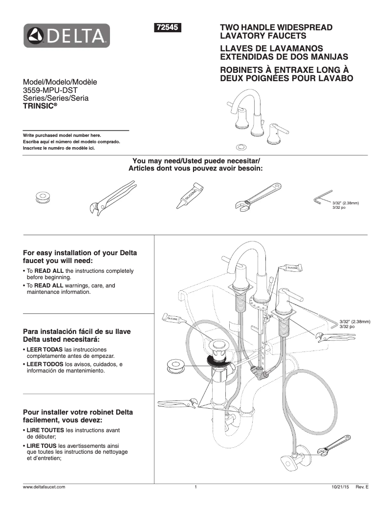 Page n°1 - Manuel utilisateur Delta 3559-MPU-DST