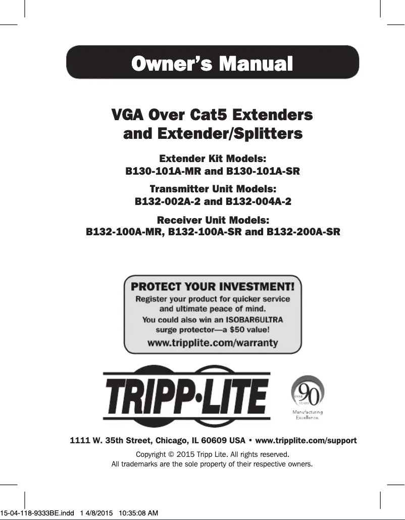 Page 1 de la notice Manuel utilisateur Tripp Lite B130-101A-MR